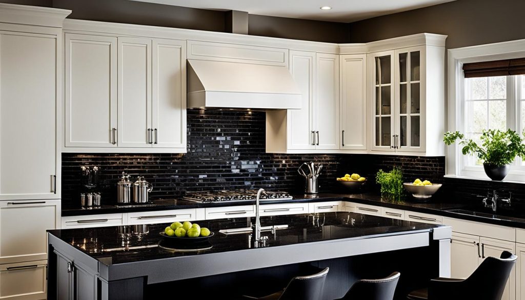 dark counters and backsplash